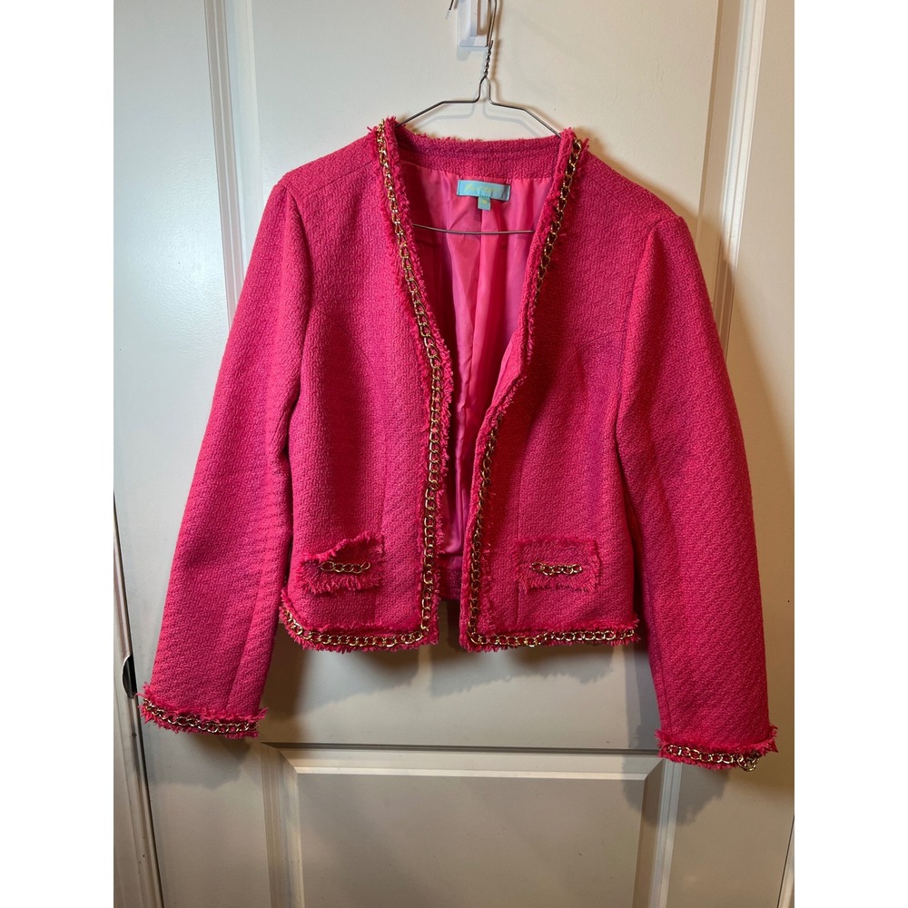 Fresh Mint Womens Blazer Gold Chain Trim Tweed Pink Size M